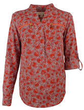 Women's Floral Print Pebble Crepe Zip Pocket Top-S-S